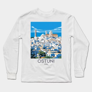 A Pop Art Travel Print of Ostuni - Italy Long Sleeve T-Shirt